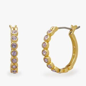 NWT NEW Kate Spade Full Circle Huggies Light Amethyst Gold Purple hoops lilac